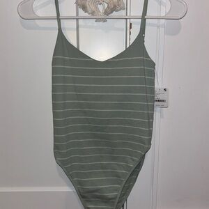 Free People Green Striped Bodysuit